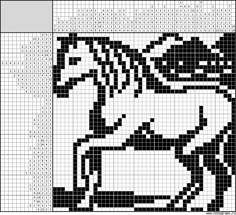 Black and white Japanese crossword «Horse»