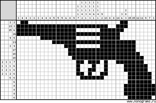 Black and white Japanese crossword «Revolver»