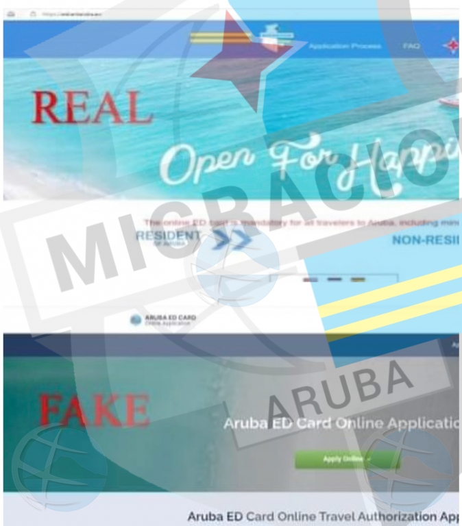 NoticiaCla Imigracion cu alerta pa website falso di Aruba su Online ED Card