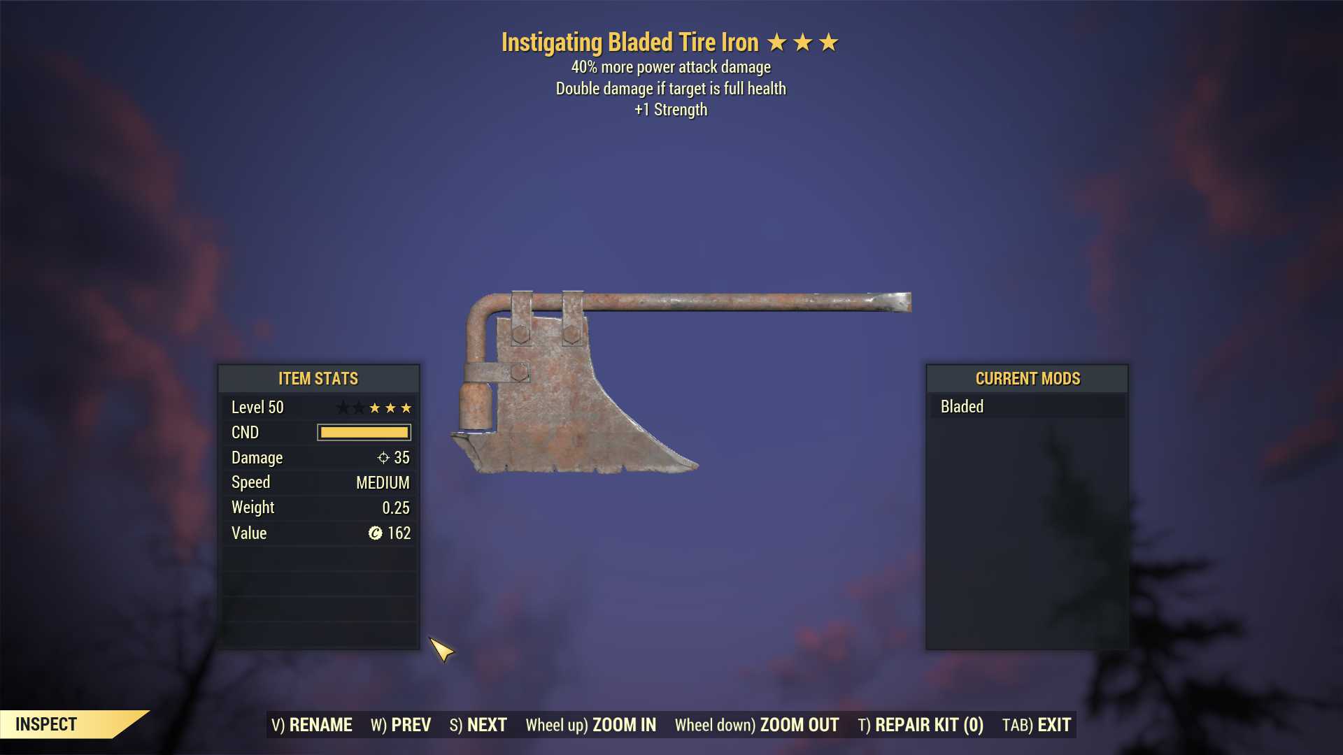 Buy Instigating Tire Iron (+40 da in FALLOUT 76 Items Offer 2328636176