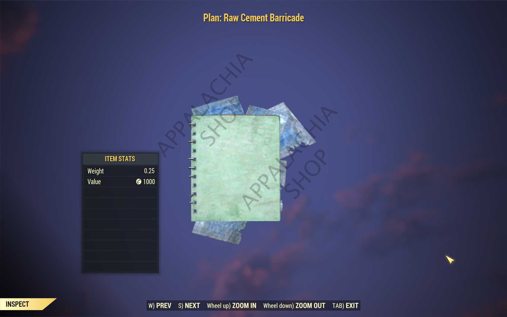 Buy Plan Raw Cement Barricade [Tre in FALLOUT 76 Items Offer 2328688110