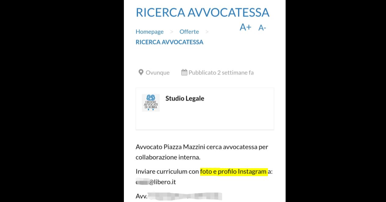 Roma, Studio Legale Cerca Un'avvocata E Chiede Di Inviare «Foto E Profilo Instagram»: È Bufera - Open 663_x_1265_jpg