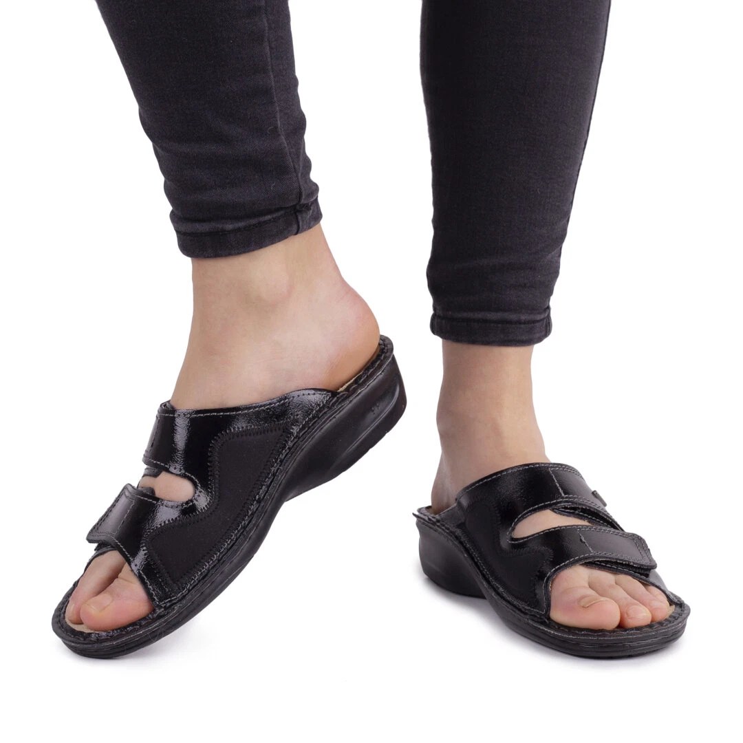 Women's “Eva“ Orthopaedic Leather Slipon Shoes for Bunions Black