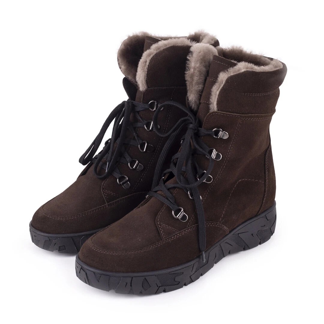 Women’s “Magda” Leather Winter Boots with Wool Lining Brown
