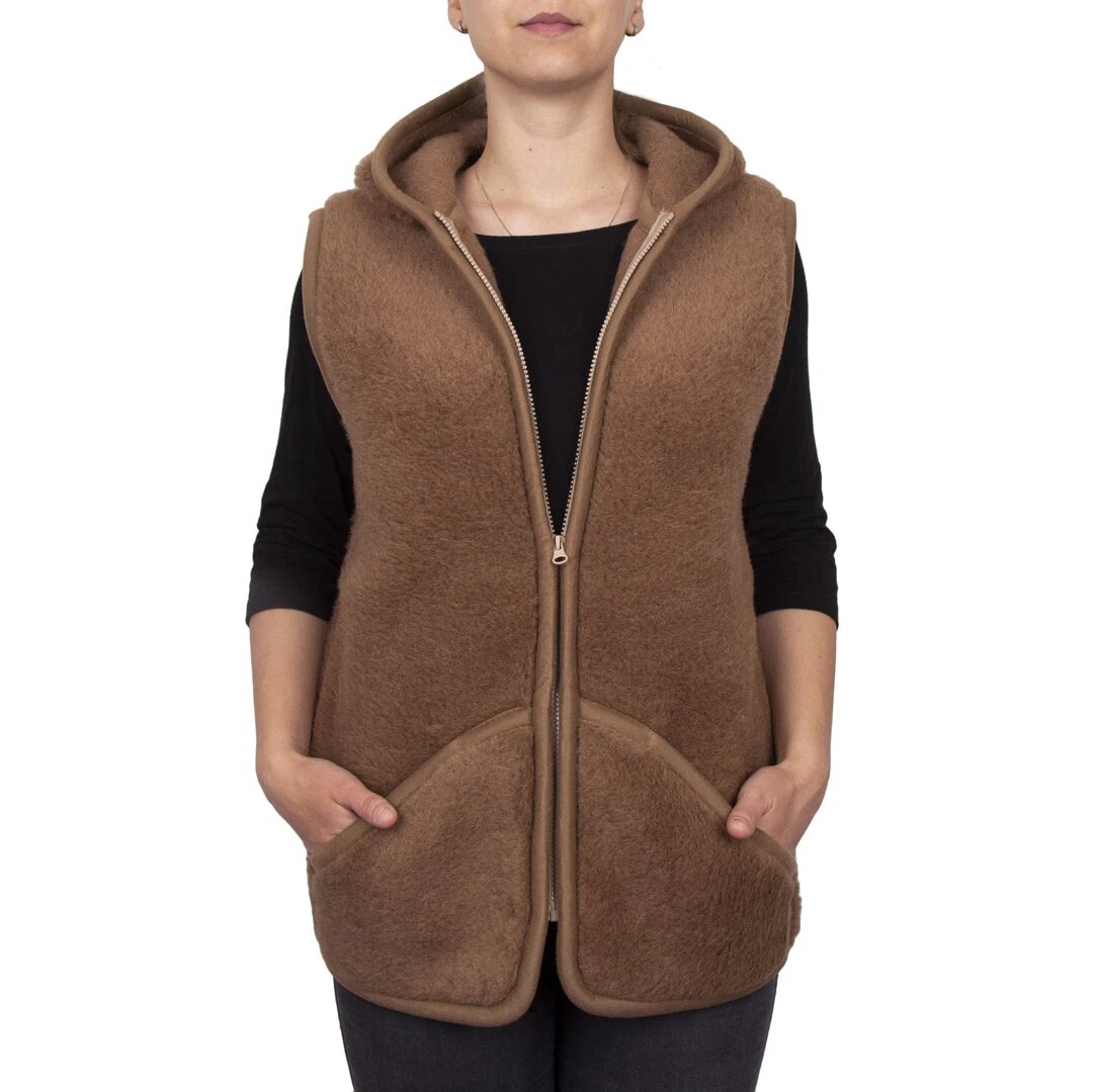 Wool Hooded Vest Brown