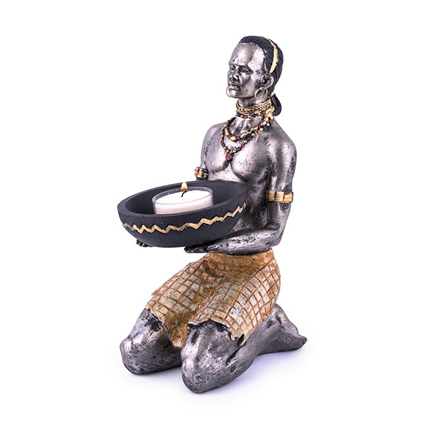 African man with candle holder polyresin, H 22 cm