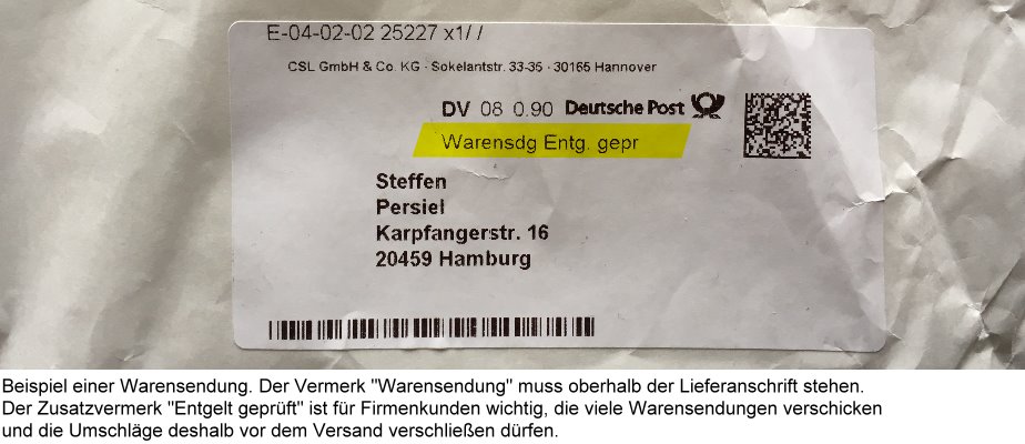 Warensendung preise Tracking Support