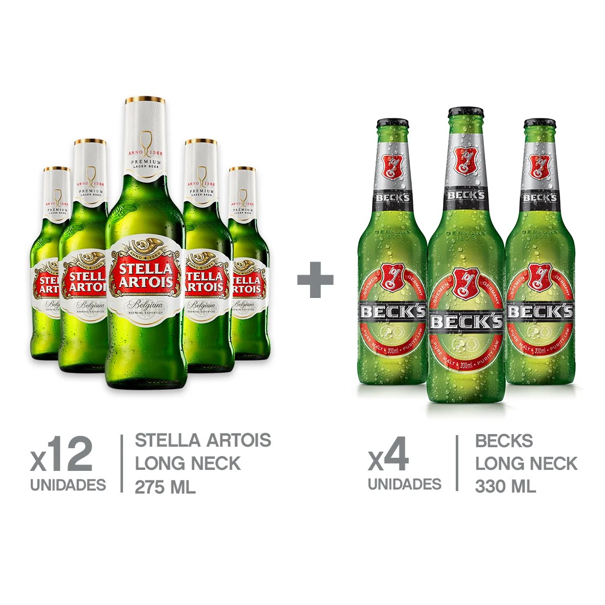 Kit 12 Stella Artois Long Neck 275ml + 4 Cerveja Becks Long Neck 330ml