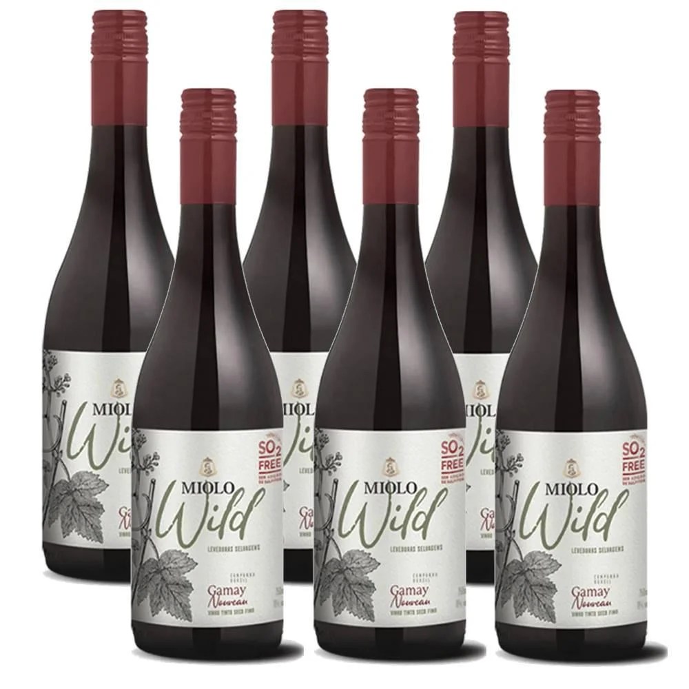 Kit 06 Unidades Vinho Miolo Wild Gamay Nouveau 750ml Pão de Açúcar