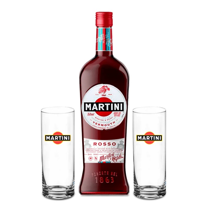 Vermouth Martini Rosso 750ml + 2 Copos Vidro Martini Pão de Açúcar