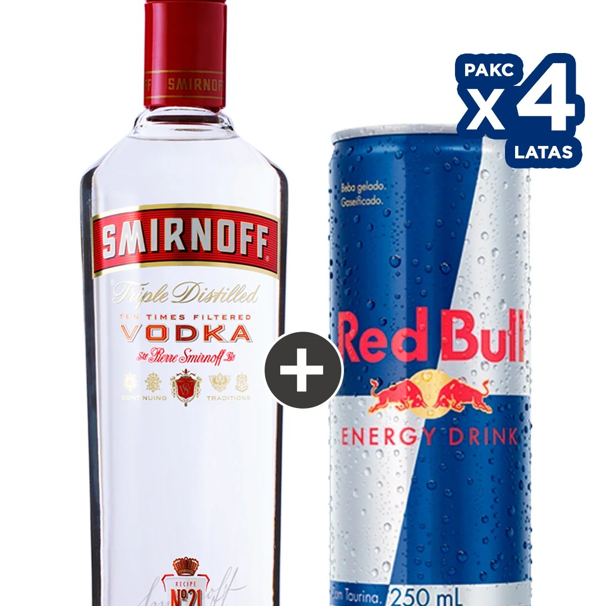 Kit com 1 Vodka SMIRNOFF 998ml + 4 Red Bull Energy Drink 250ml Pão de Açúcar