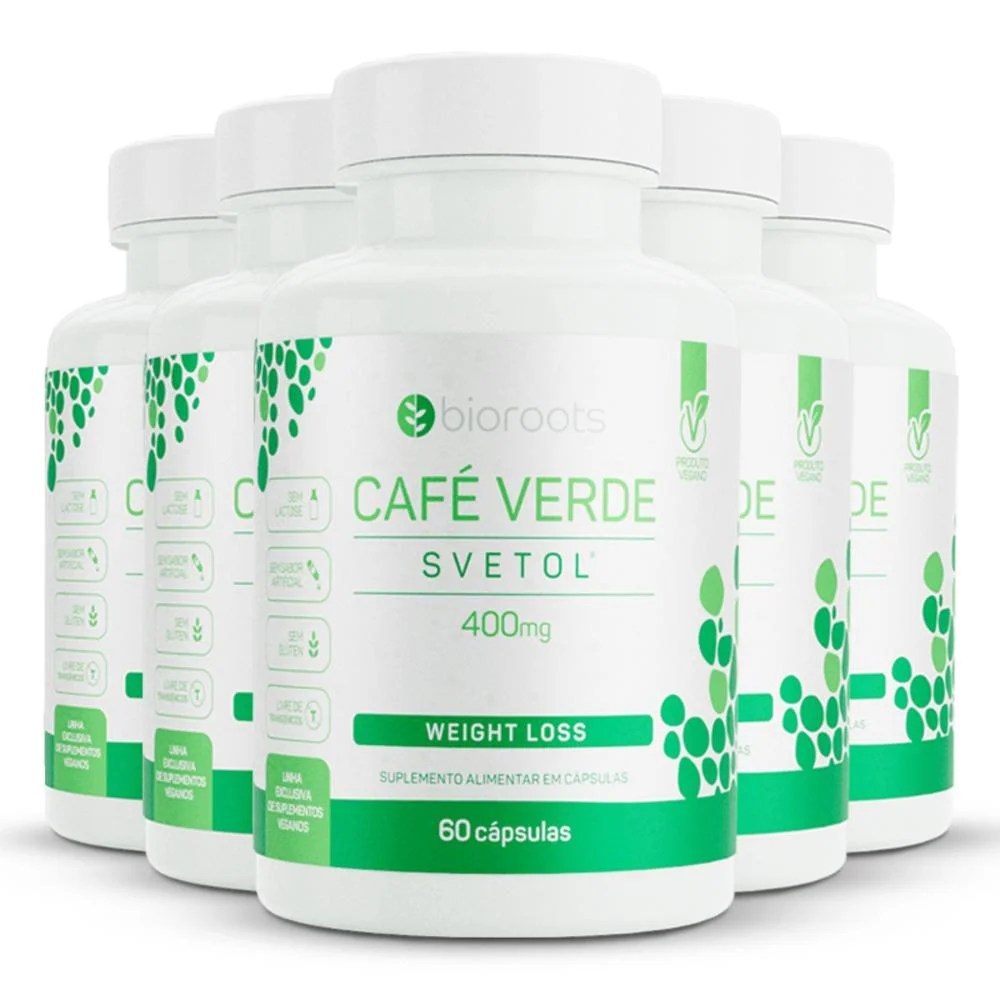 Kit 5 Café verde 400mg Bioroots Vegana 60 cápsulas Pão de Açúcar