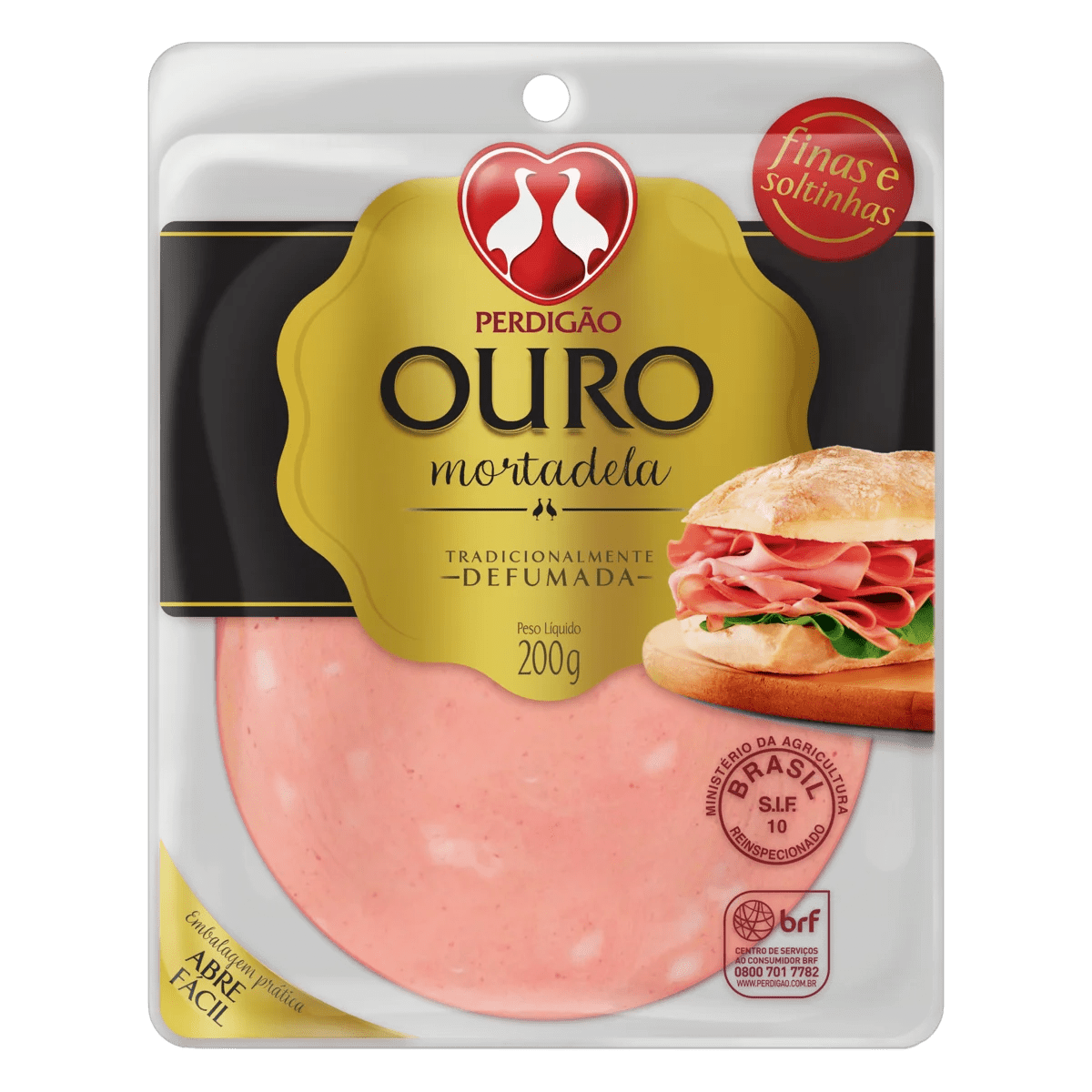 Mortadela Defumada Tradicional Ouro Fatiada PERDIGÃO 200g Pão de Açúcar