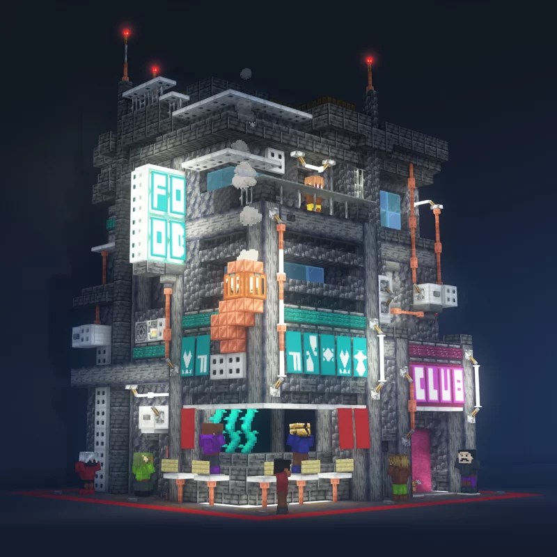 1 Chunk | Cyberpunk Building [UNFURNISHED] 1.20.2/1.20.1/1.20/1.19.2/1.