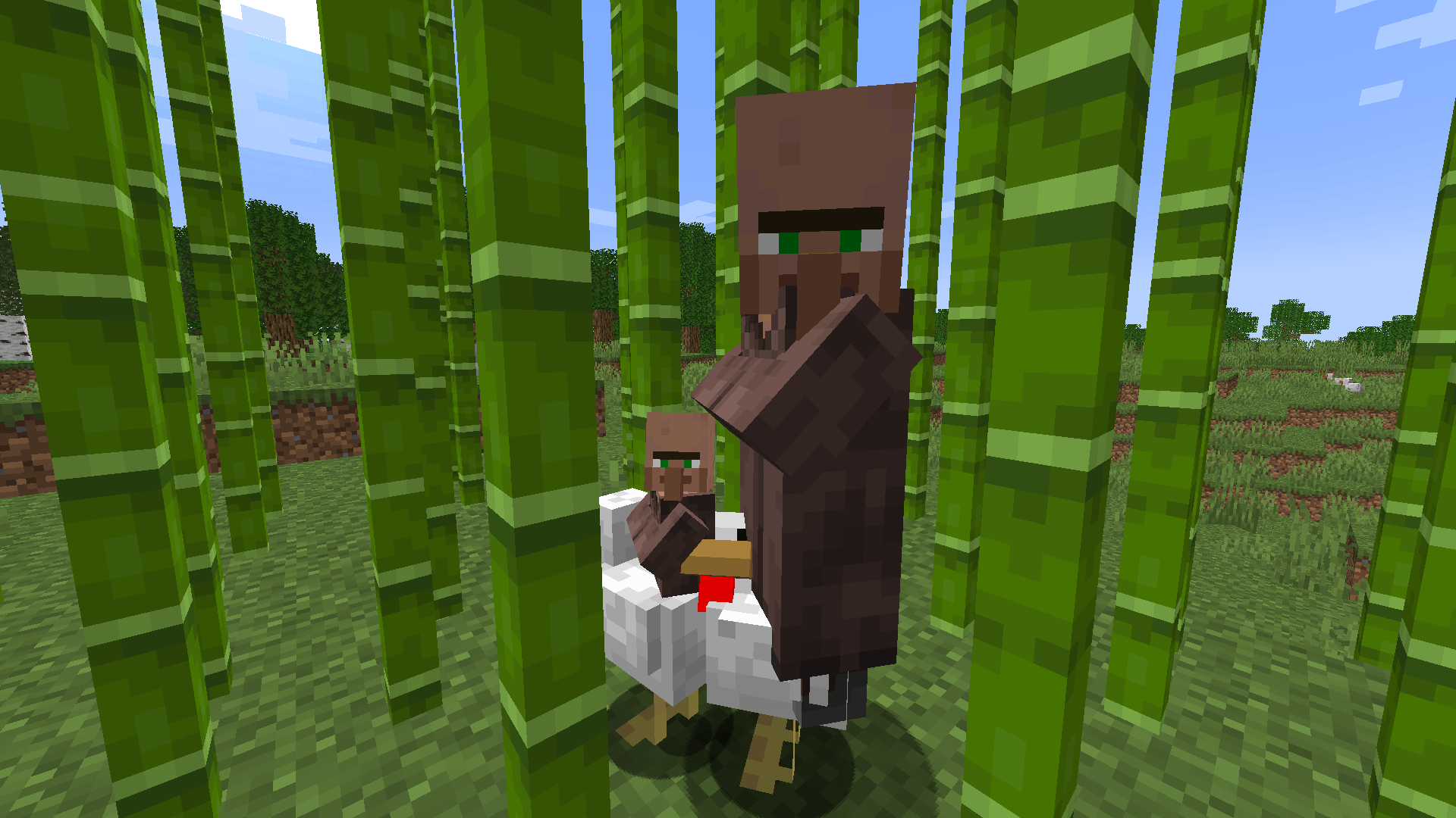 Villager riding a chicken on Minecraft