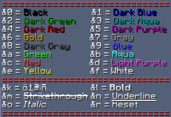 Bukkit Color Codes
