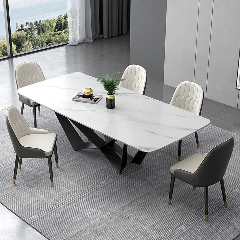 Sintered Stone White Dining Table with Black Legs