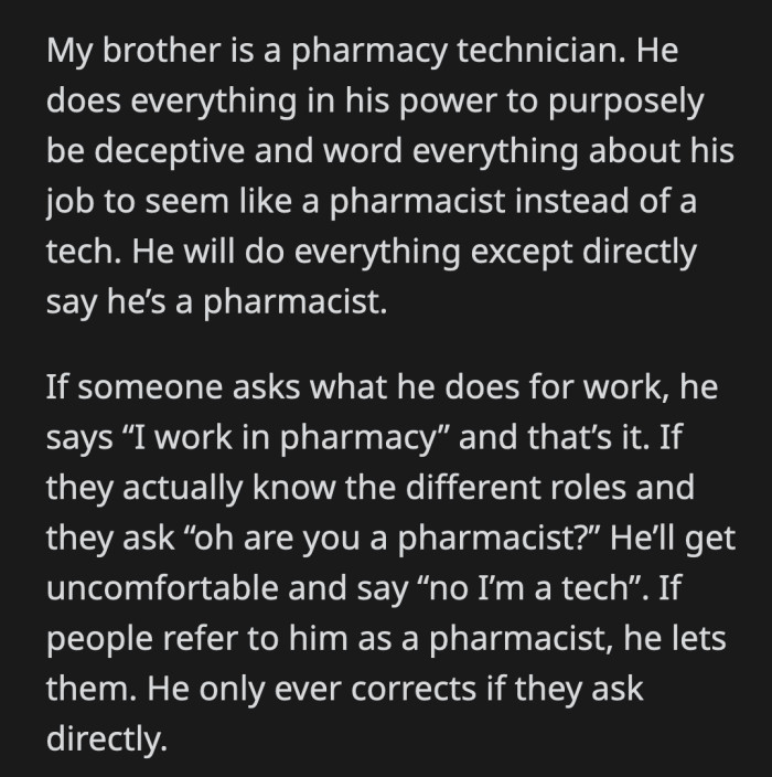 Pharmacy Technician Fumes After His Sibling Revealed To His Girlfriend