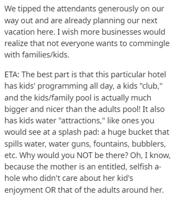 Entitled Mother With Child Refuses To Stay Out Of The Adult Only Pool