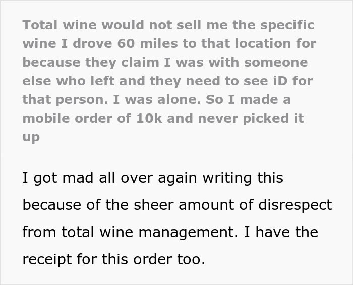PowerTripping Staff Denied Customer Wine Purchase, But Customer Got Sweet Revenge By Leveraging