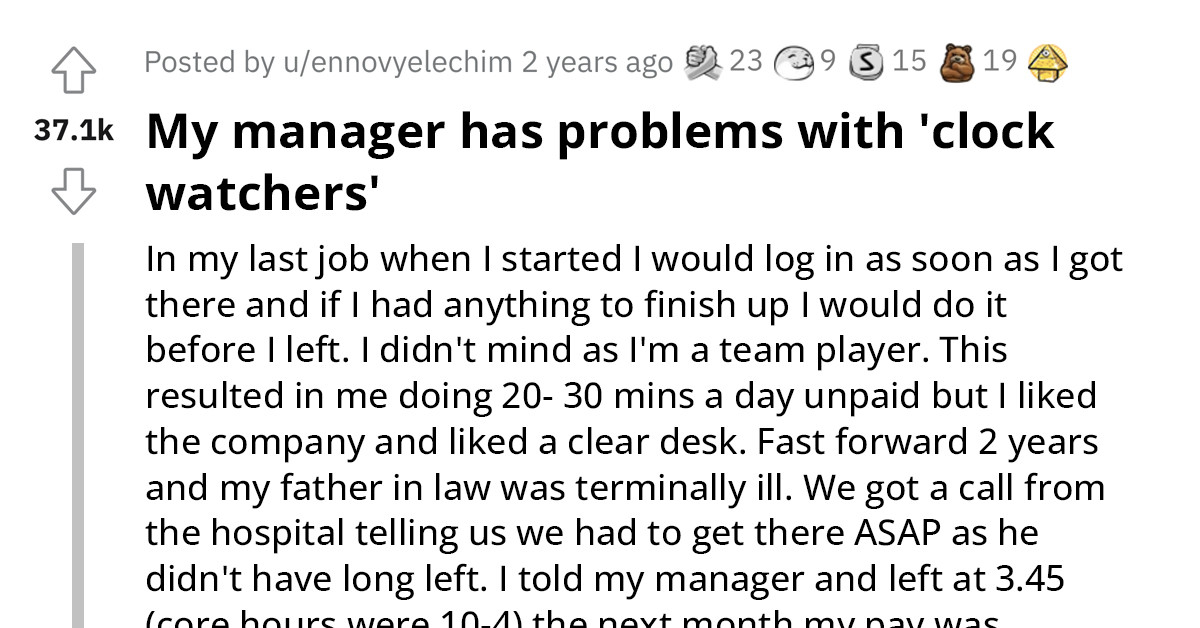 Employee's Pay Docked After Leaving 15 Minutes Earlier To Visit Father