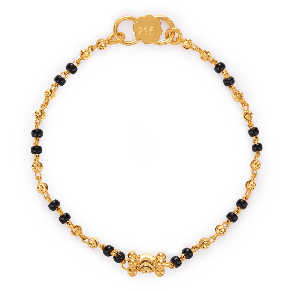 22ct Gold Baby Boy Bracelet with Black beads in 5.5 Inches