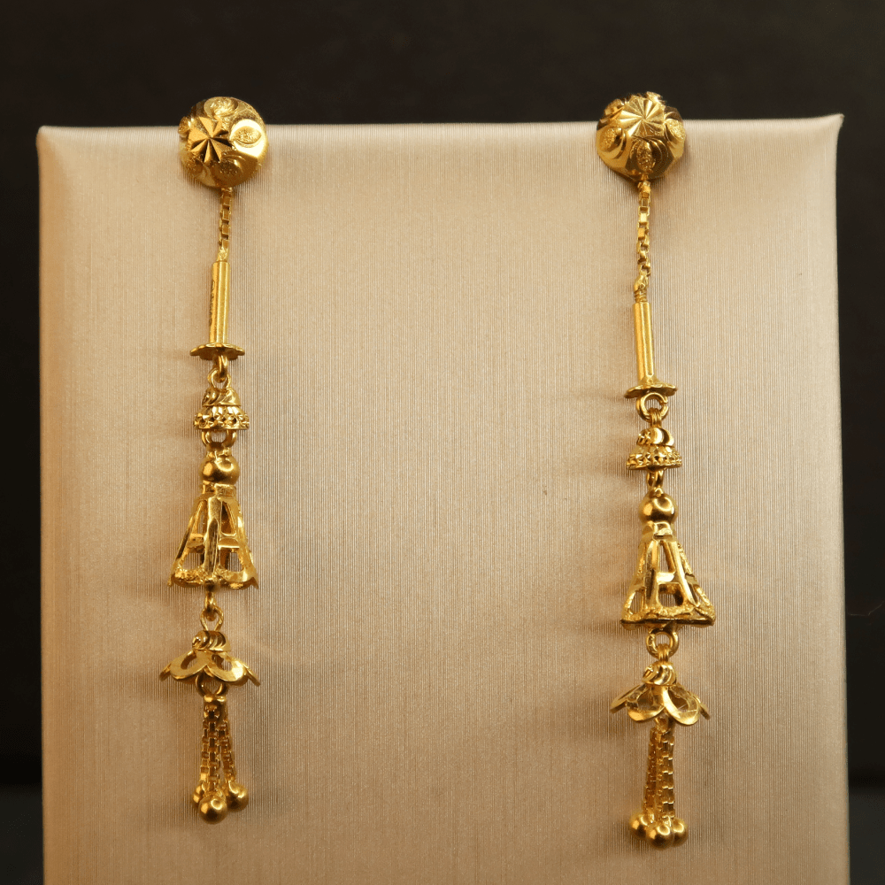 22ct Gold Long Sui Dhaga Earring with Jumkha