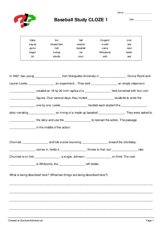 Shared Cloze Test Worksheet Worksheets
