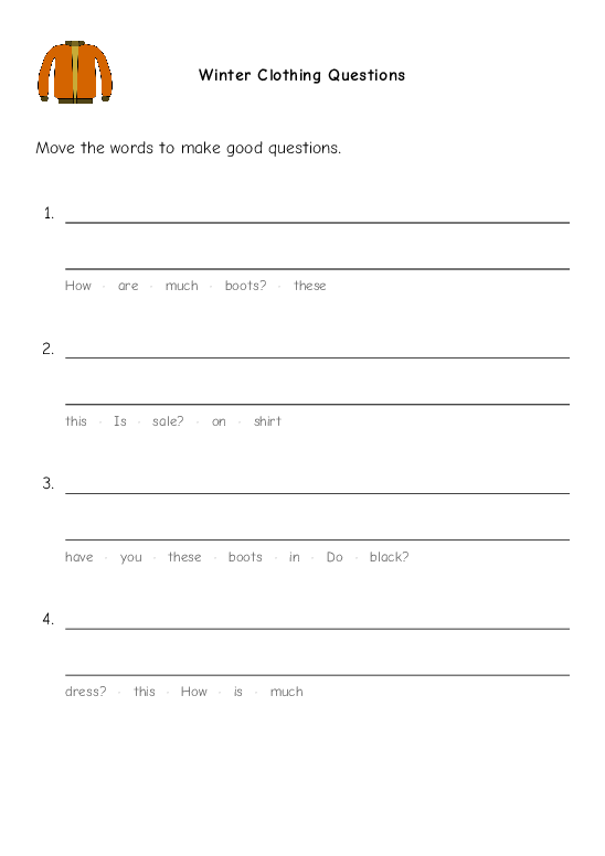 Winter Clothing Questions Sentence Scramble Worksheet Quickworksheets