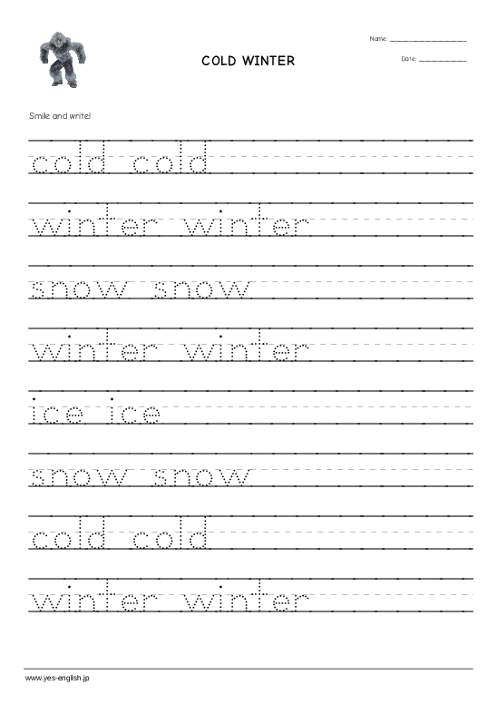 COLD WINTER Handwriting Worksheet Quickworksheets
