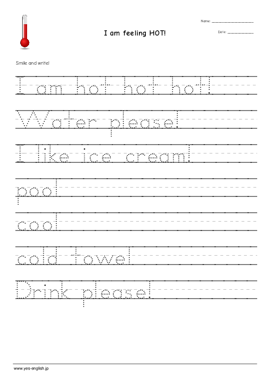 I am feeling HOT! Handwriting Worksheet Quickworksheets