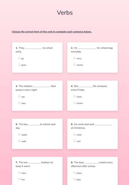 Verbs - Interactive e-Worksheet - Quickworksheets