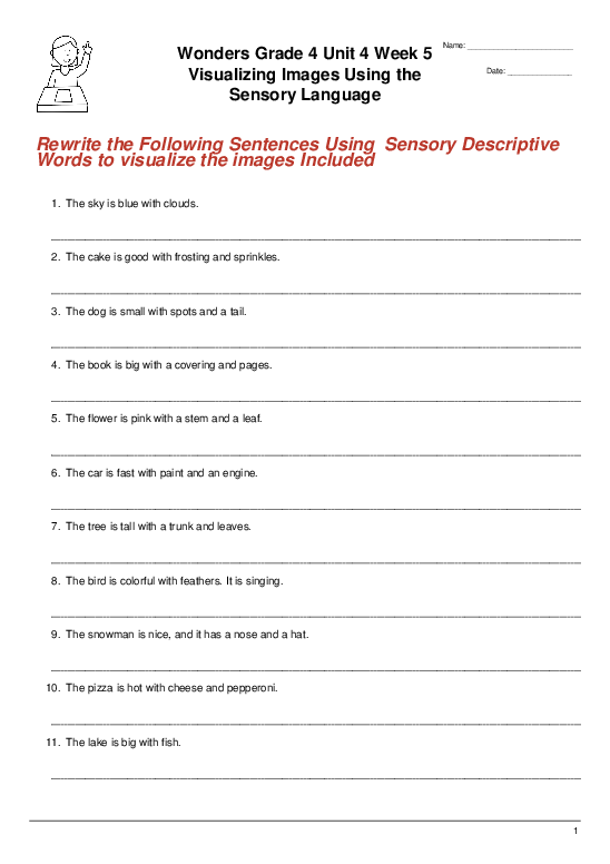 Wonders Grade 4 Unit 4 Week 5 Visualizing Images Using the Sensory Language Q & A Worksheet
