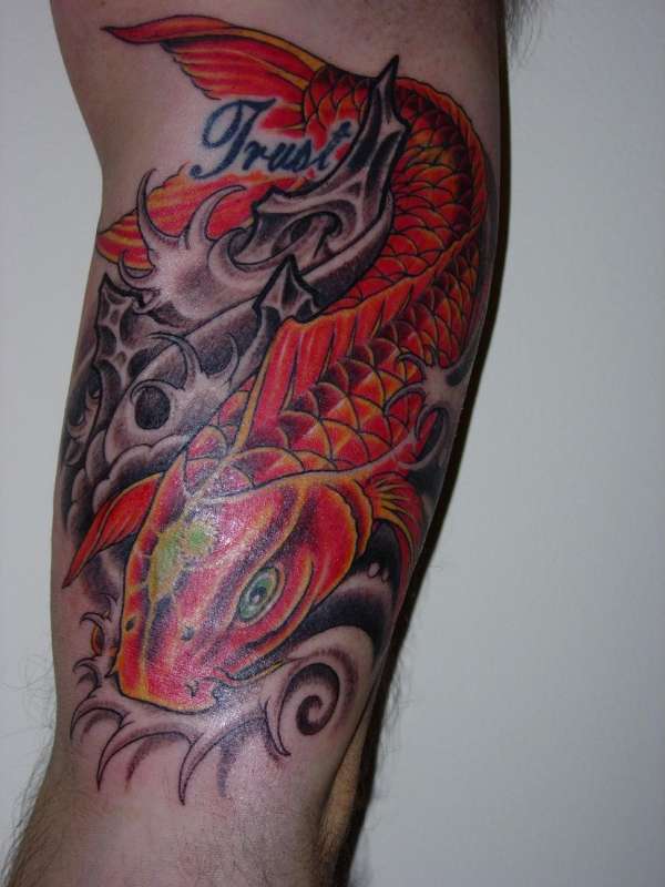 covered trust no one koi tattoo