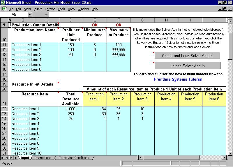 Production Mix Model Excel 30 review and download