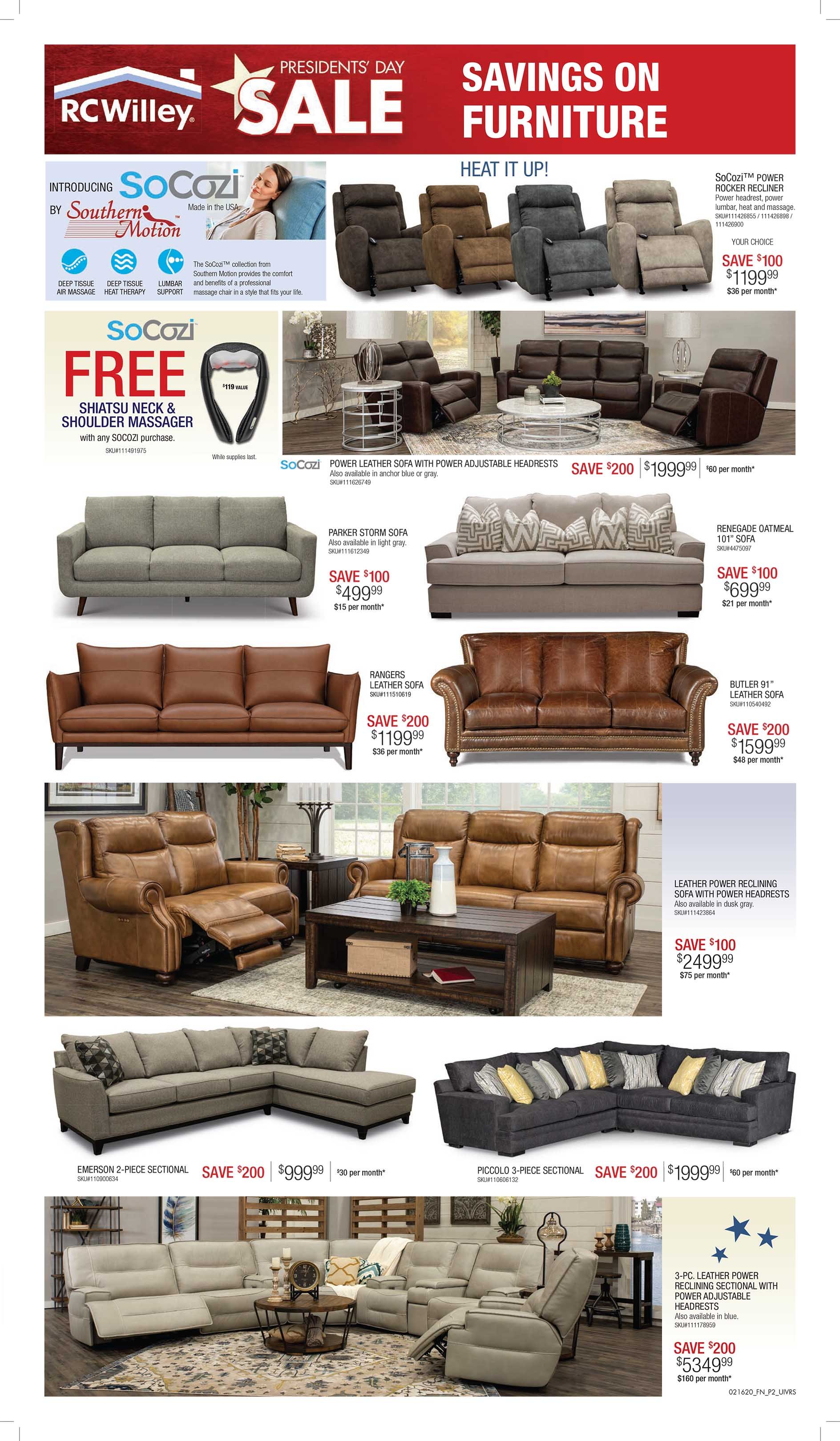 RC Willey's Presidents' Day Home Furnishings Sale! Plus DOORBUSTERS!