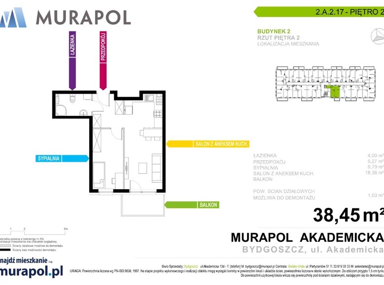2 room apartment for sale in Bydgoszcz, Poland for €69,987 listing