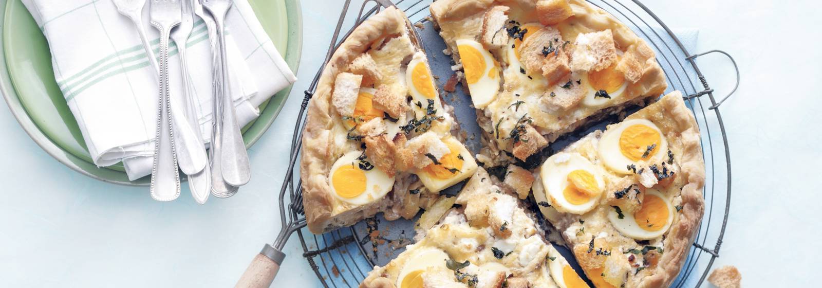 Quiche de chalota de cabra con crutones Receta Hoy