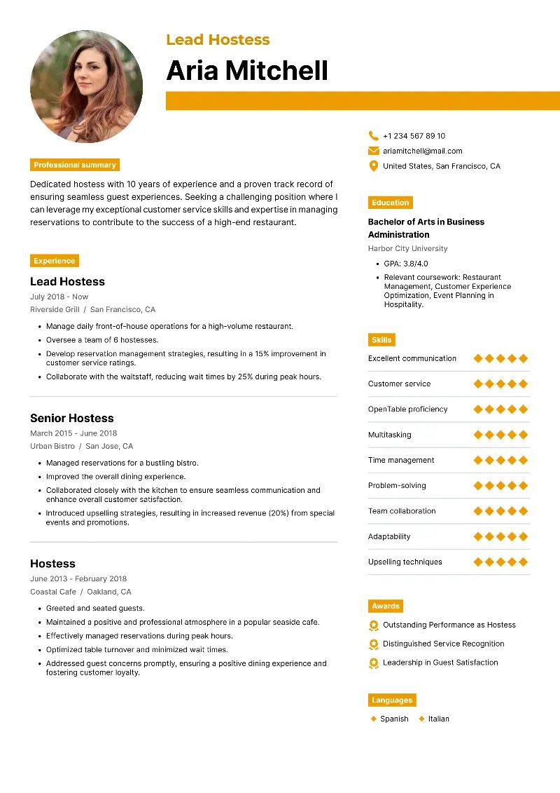 8 Hostess Resume Examples that Work in 2023