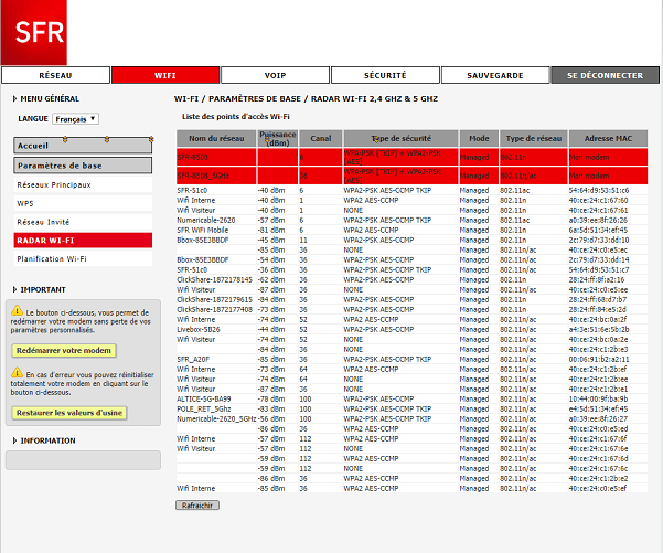 SFR COMMENT CHANGER LE CANAL WIFI UTILISE PAR UNE BOX SFR