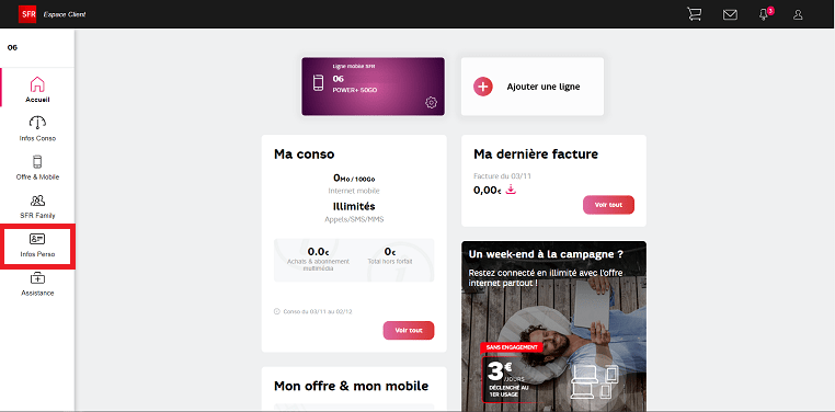 Modifier ses coordonnées personnelles sur un compte client SFR