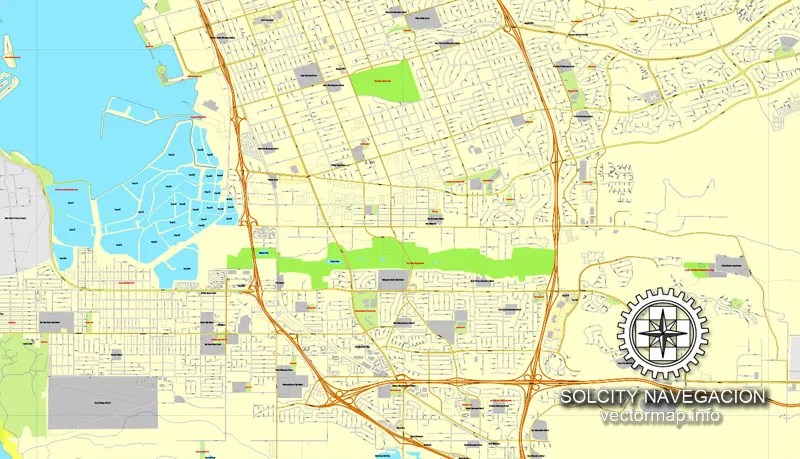 San Diego printable maps in vector, PDF and Adobe Illustrator - Digital