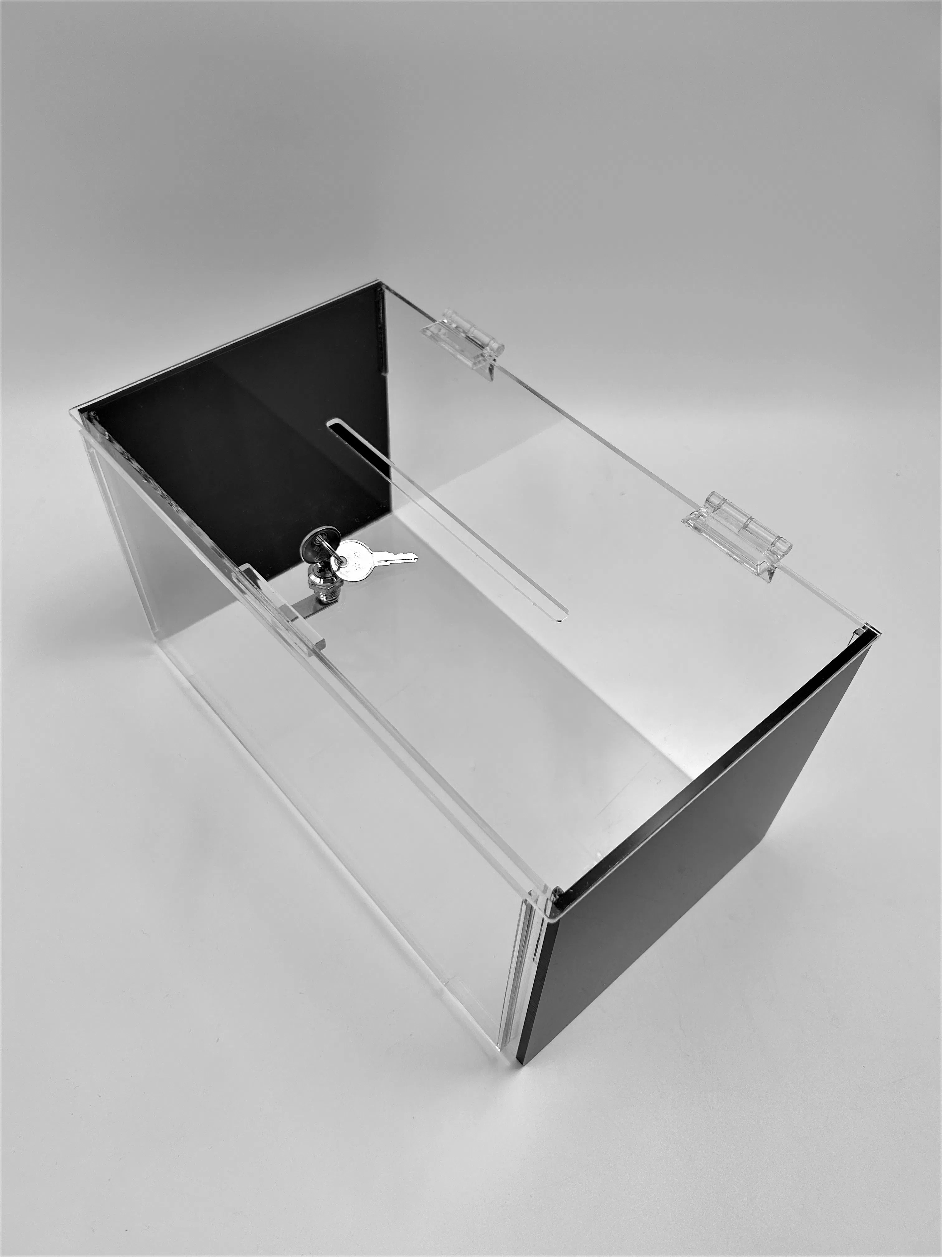 Acrylic Lockable Ballot Box w/ Black and Clear Acrylic CUSTOM ACRYLIC