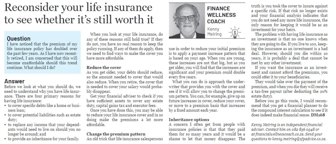 What to do when life insurance premiums double every 5 years FWC