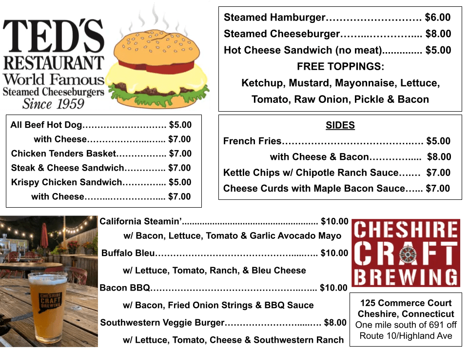 Ted's Steamed Cheeseburger Food Truck Cheshire Craft Brewing 10/13