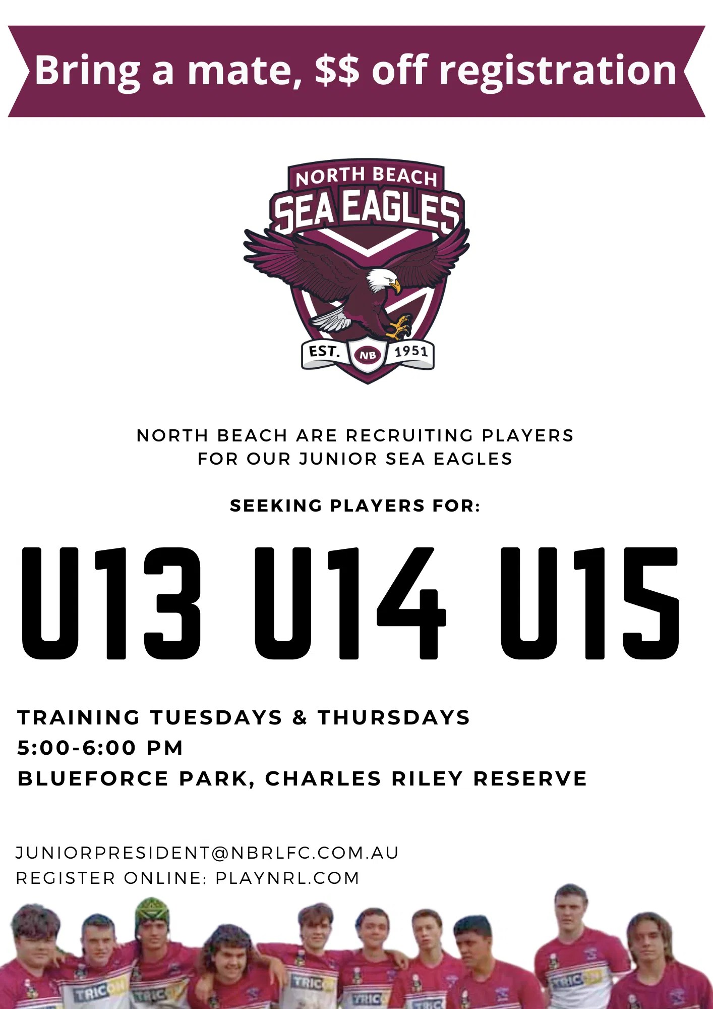 Seeking Junior Sea Eagles North Beach Rugby League Club