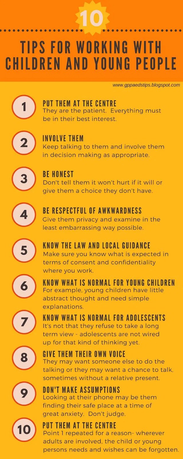 10 Tips for Working with Children and Young People PEM Infographics