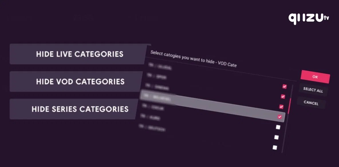 Suscripción de 12 meses QUZU iPTV Samsung, LG, TCL, Philips, Sony