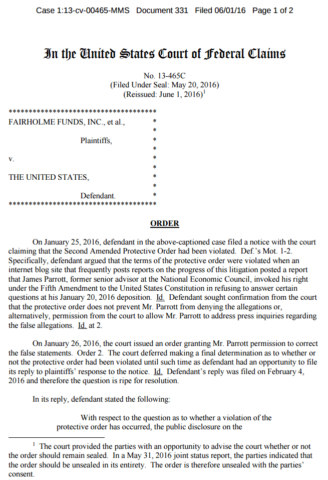 Judge Sweeney Order Tempo Good For GSE Plaintiffs Federal National