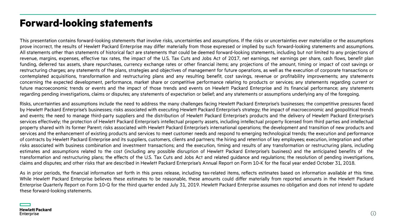 Hewlett Packard Enterprise Company 2019 Q3 Results Earnings Call